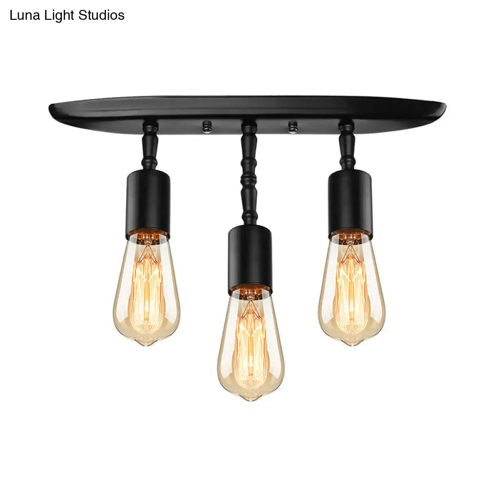 DecorBites™ DecorBites™ Farmhouse Style Iron Semi Flush Mount Ceiling Light Fixture - Open Bulb Design, 3 Lights, Black Lighting for Bedroom