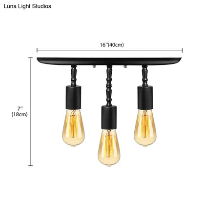 DecorBites™ DecorBites™ Farmhouse Style Iron Semi Flush Mount Ceiling Light Fixture - Open Bulb Design, 3 Lights, Black Lighting for Bedroom