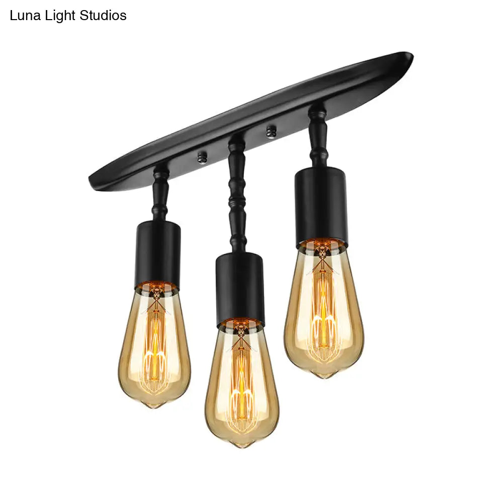 DecorBites™ DecorBites™ Farmhouse Style Iron Semi Flush Mount Ceiling Light Fixture - Open Bulb Design, 3 Lights, Black Lighting for Bedroom