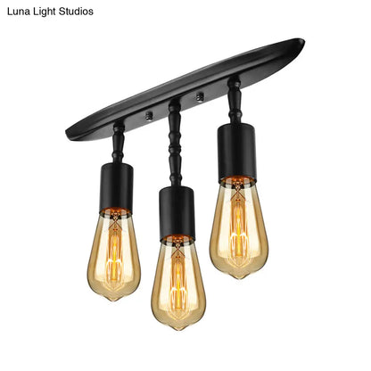 DecorBites™ DecorBites™ Farmhouse Style Iron Semi Flush Mount Ceiling Light Fixture - Open Bulb Design, 3 Lights, Black Lighting for Bedroom