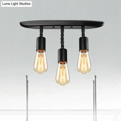 DecorBites™ DecorBites™ Farmhouse Style Iron Semi Flush Mount Ceiling Light Fixture - Open Bulb Design, 3 Lights, Black Lighting for Bedroom