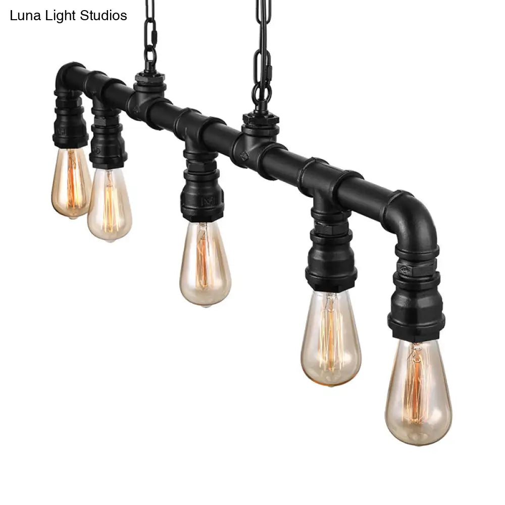 DecorBites™ Farmhouse Style Linear Island Pendant Light with 5 Pipes in Black Metal