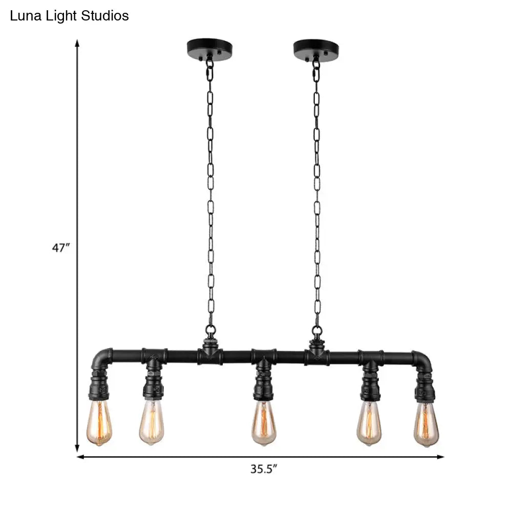 DecorBites™ Farmhouse Style Linear Island Pendant Light with 5 Pipes in Black Metal