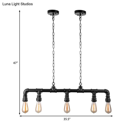 DecorBites™ Farmhouse Style Linear Island Pendant Light with 5 Pipes in Black Metal