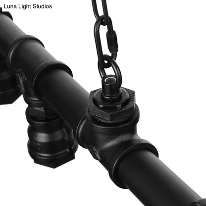 DecorBites™ Farmhouse Style Linear Island Pendant Light with 5 Pipes in Black Metal