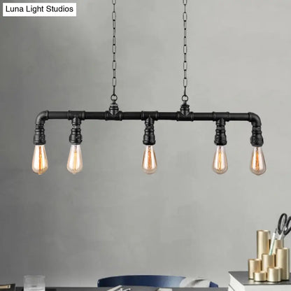 DecorBites™ Farmhouse Style Linear Island Pendant Light with 5 Pipes in Black Metal