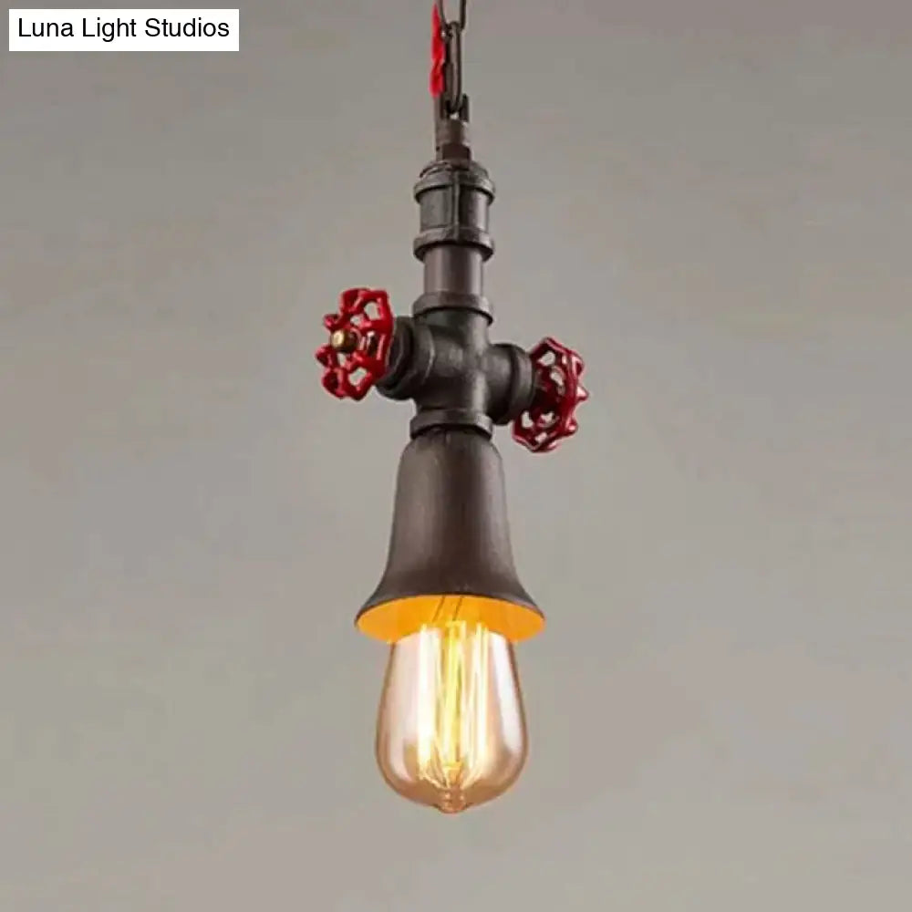 Farmhouse Style Metal Pipe Pendant Light - Black/Bronze Finish, Single Bulb, Valve Included, Ideal for Restaurants