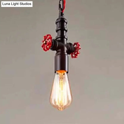 Farmhouse Style Metal Pipe Pendant Light - Black/Bronze Finish, Single Bulb, Valve Included, Ideal for Restaurants