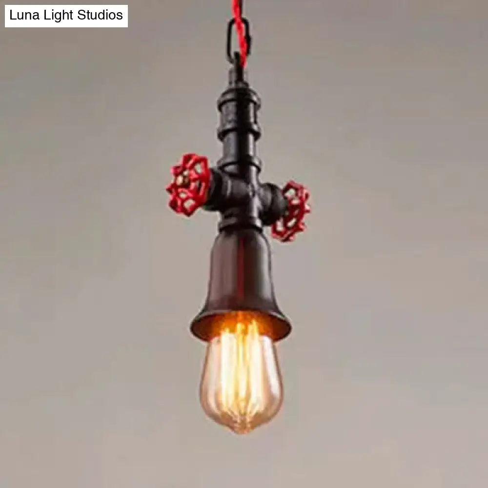 Farmhouse Style Metal Pipe Pendant Light - Black/Bronze Finish, Single Bulb, Valve Included, Ideal for Restaurants