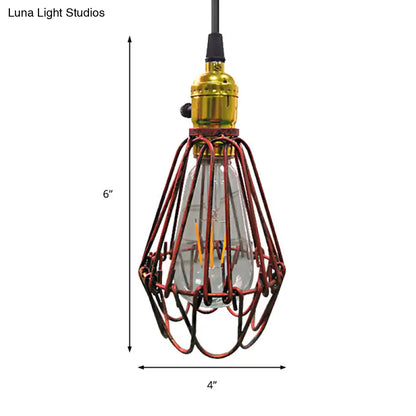 Farmhouse Style Metal Wire Frame Pendant Light - 1-Light Living Room Hanging Lamp in Aged Silver/Antique Copper