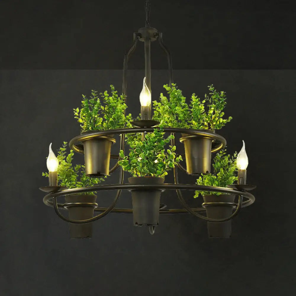 Farmhouse Style Pendant Chandelier - Rustic Metal Plant Design for Restaurant Decor