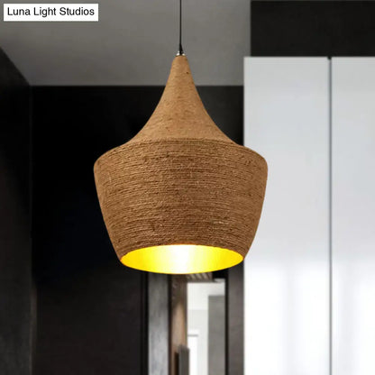 Farmhouse Style Pendant Light with Hemp Rope Shade - Brown