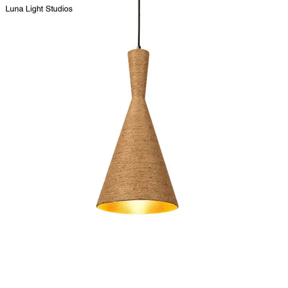 Farmhouse Style Pendant Light with Hemp Rope Shade - Brown