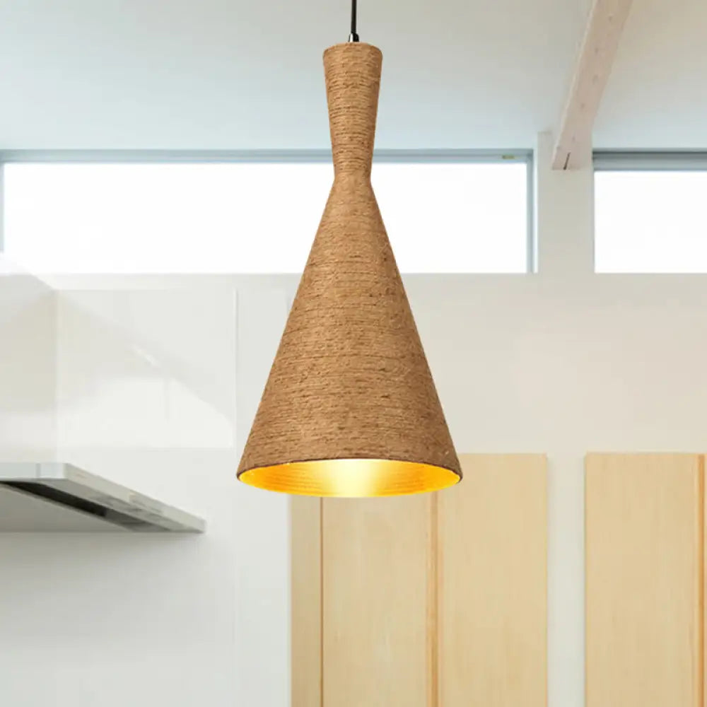 Farmhouse Style Pendant Light with Hemp Rope Shade - Brown