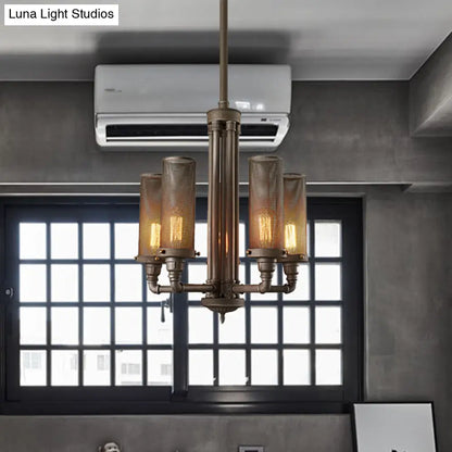 Lámpara de araña de hierro y peltre estilo casa de campo con lámpara colgante tubular - 3/5/8 luces, pantalla cilíndrica de malla