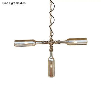 DecorBites™ Farmhouse Style Smoke Gray/Blue Bottle Ceiling Lighting - Glass Hanging Lamp (3/4/5 Lights) in Aged Silver/Black