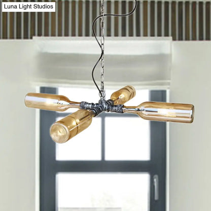 DecorBites™ Farmhouse Style Smoke Gray/Blue Bottle Ceiling Lighting - Glass Hanging Lamp (3/4/5 Lights) in Aged Silver/Black