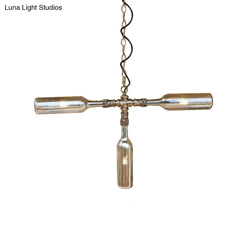 DecorBites™ Farmhouse Style Smoke Gray/Blue Bottle Ceiling Lighting - Glass Hanging Lamp (3/4/5 Lights) in Aged Silver/Black