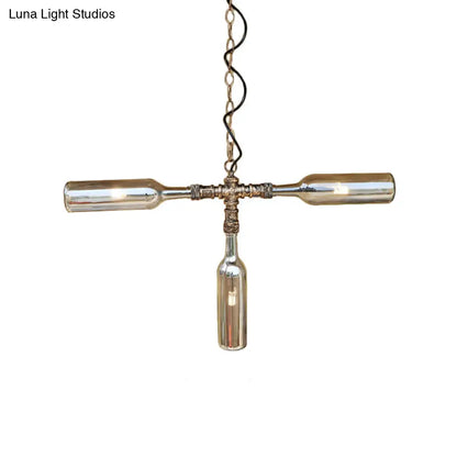 DecorBites™ Farmhouse Style Smoke Gray/Blue Bottle Ceiling Lighting - Glass Hanging Lamp (3/4/5 Lights) in Aged Silver/Black