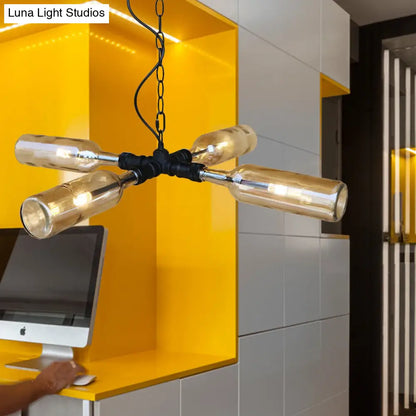 DecorBites™ Farmhouse Style Smoke Gray/Blue Bottle Ceiling Lighting - Glass Hanging Lamp (3/4/5 Lights) in Aged Silver/Black