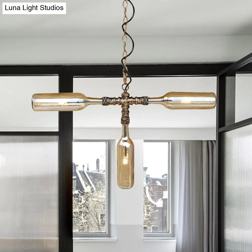 DecorBites™ Farmhouse Style Smoke Gray/Blue Bottle Ceiling Lighting - Glass Hanging Lamp (3/4/5 Lights) in Aged Silver/Black