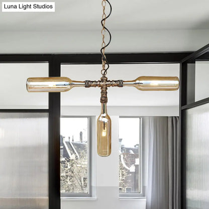 DecorBites™ Farmhouse Style Smoke Gray/Blue Bottle Ceiling Lighting - Glass Hanging Lamp (3/4/5 Lights) in Aged Silver/Black