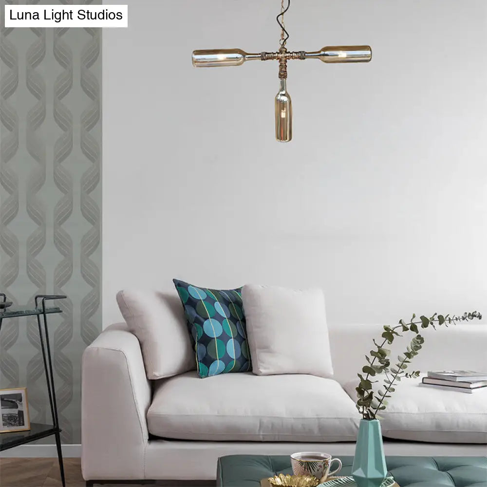 DecorBites™ Farmhouse Style Smoke Gray/Blue Bottle Ceiling Lighting - Glass Hanging Lamp (3/4/5 Lights) in Aged Silver/Black