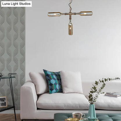 DecorBites™ Farmhouse Style Smoke Gray/Blue Bottle Ceiling Lighting - Glass Hanging Lamp (3/4/5 Lights) in Aged Silver/Black