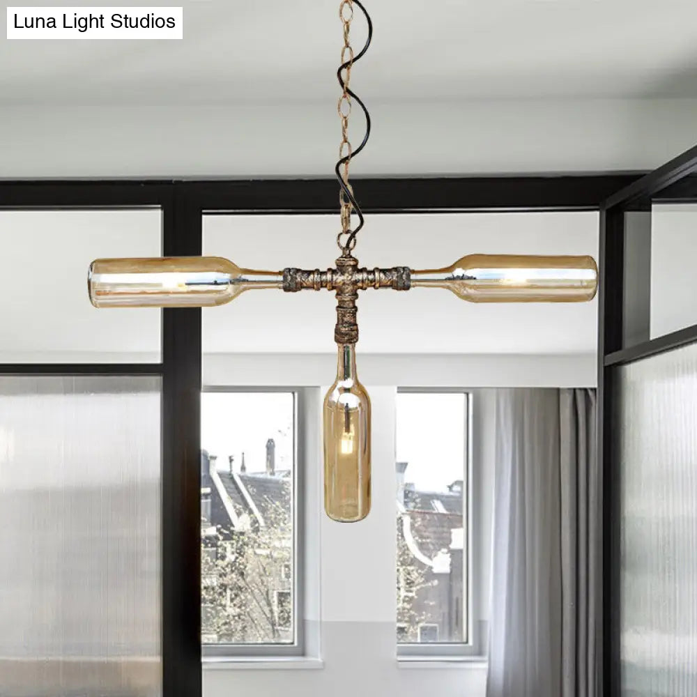 DecorBites™ Farmhouse Style Smoke Gray/Blue Bottle Ceiling Lighting - Glass Hanging Lamp (3/4/5 Lights) in Aged Silver/Black