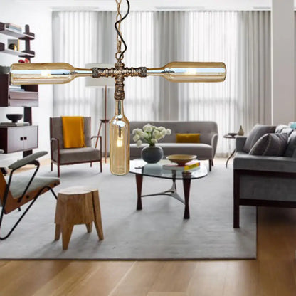 DecorBites™ Farmhouse Style Smoke Gray/Blue Bottle Ceiling Lighting - Glass Hanging Lamp (3/4/5 Lights) in Aged Silver/Black