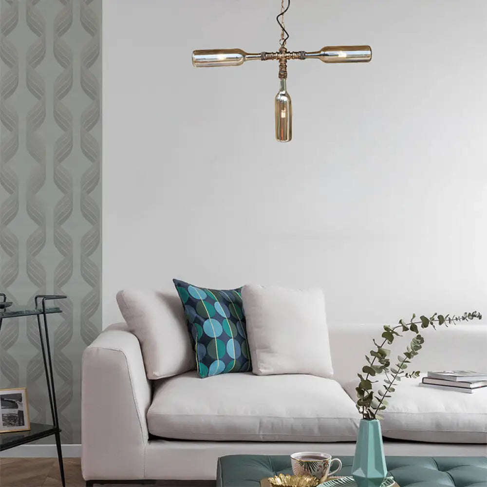 DecorBites™ Farmhouse Style Smoke Gray/Blue Bottle Ceiling Lighting - Glass Hanging Lamp (3/4/5 Lights) in Aged Silver/Black