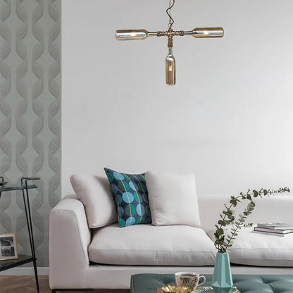 DecorBites™ Farmhouse Style Smoke Gray/Blue Bottle Ceiling Lighting - Glass Hanging Lamp (3/4/5 Lights) in Aged Silver/Black