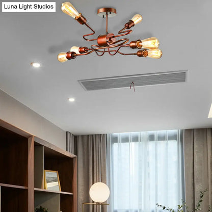 DecorBites™ DecorBites™ Farmhouse Style Twisted Arm Iron Ceiling Light with 6 Lights, Copper Finish - Semi Flush Mount for Living Room