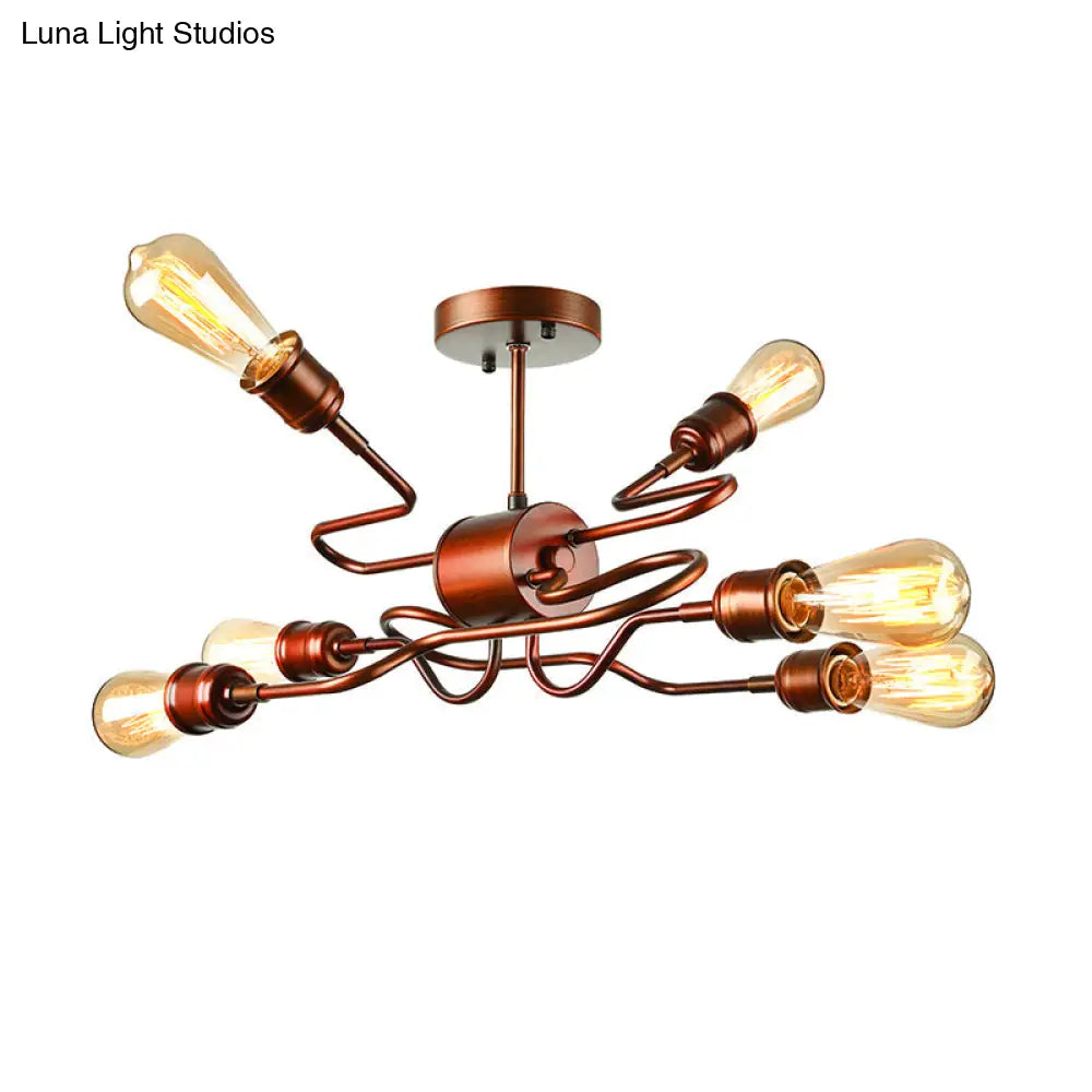 DecorBites™ DecorBites™ Farmhouse Style Twisted Arm Iron Ceiling Light with 6 Lights, Copper Finish - Semi Flush Mount for Living Room