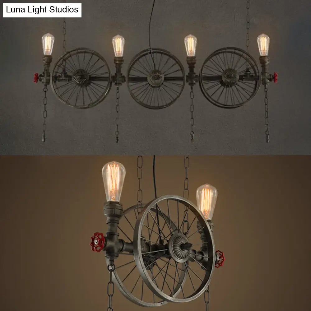 DecorBites™ Farmhouse Style Wheel Design Island Light in Bronze with Open Bulb Lights - 2/4 Lights Metallic Fixture