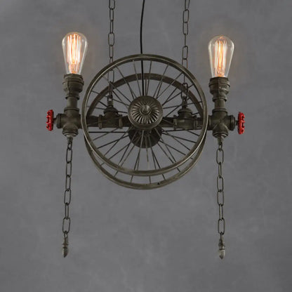 DecorBites™ Farmhouse Style Wheel Design Island Light in Bronze with Open Bulb Lights - 2/4 Lights Metallic Fixture