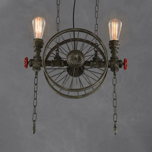 DecorBites™ Farmhouse Style Wheel Design Island Light in Bronze with Open Bulb Lights - 2/4 Lights Metallic Fixture