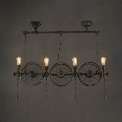 DecorBites™ Farmhouse Style Wheel Design Island Light in Bronze with Open Bulb Lights - 2/4 Lights Metallic Fixture