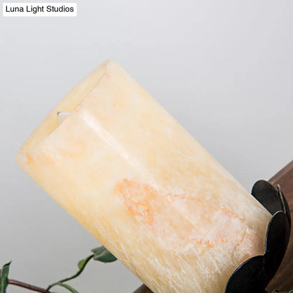 DecorBites™ Farmhouse Style Wooden Linear Island Chandelier with 4 Brown Heads and Cylinder Shade