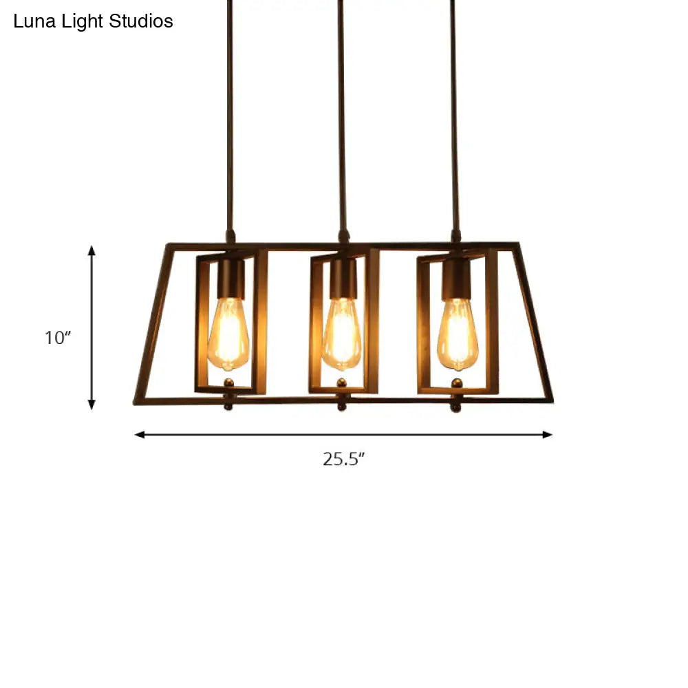 DecorBites™ Farmhouse Trapezoid Frame Island Pendant Light - 3-Light Metallic Chandelier in Black