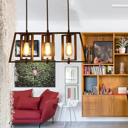 DecorBites™ Farmhouse Trapezoid Frame Island Pendant Light - 3-Light Metallic Chandelier in Black