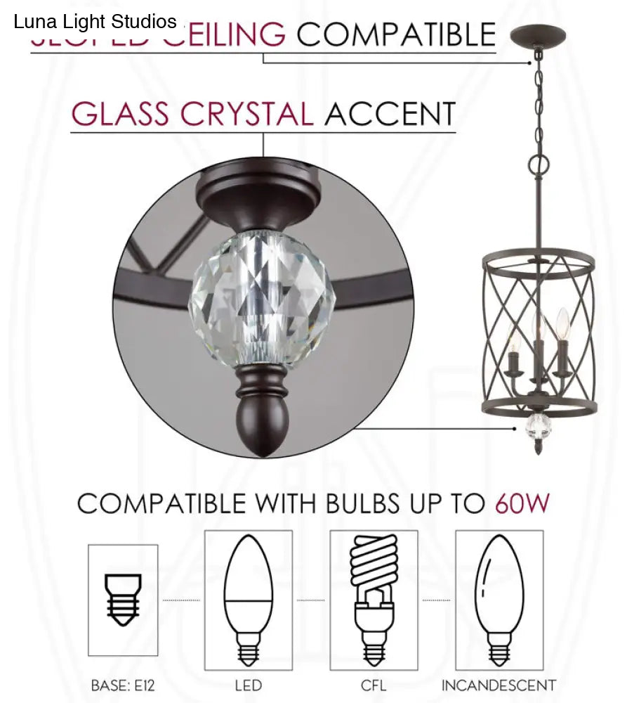 Farmhouse Trellis Cage Ceiling Chandelier with Hanging Chain - Classic Metal Hanging Light