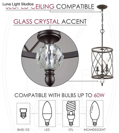 Farmhouse Trellis Cage Ceiling Chandelier with Hanging Chain - Classic Metal Hanging Light