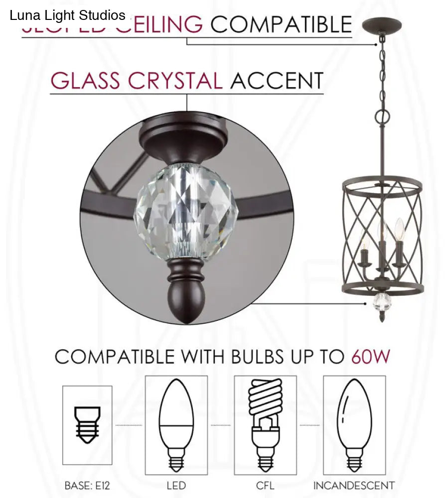 Farmhouse Trellis Cage Ceiling Chandelier with Hanging Chain - Classic Metal Hanging Light