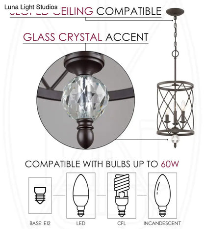 Farmhouse Trellis Cage Ceiling Chandelier with Hanging Chain - Classic Metal Hanging Light