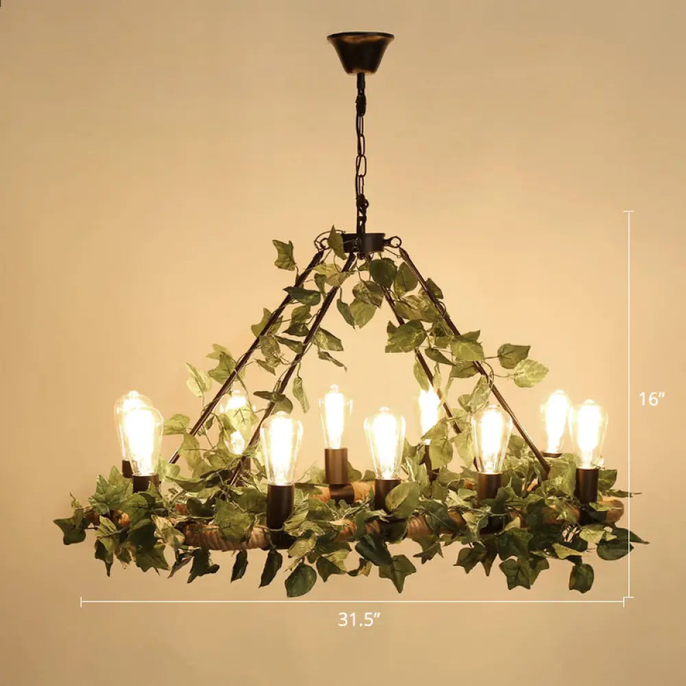 Farmhouse Wagon Wheel Chandelier with Plant Decor for Dining Room