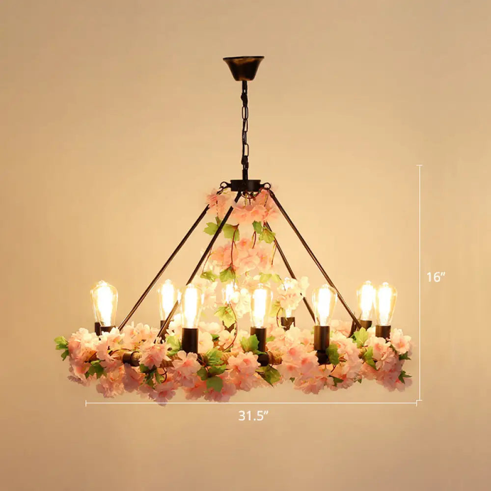 Farmhouse Wagon Wheel Chandelier with Plant Decor for Dining Room