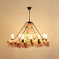 Farmhouse Wagon Wheel Chandelier with Plant Decor for Dining Room