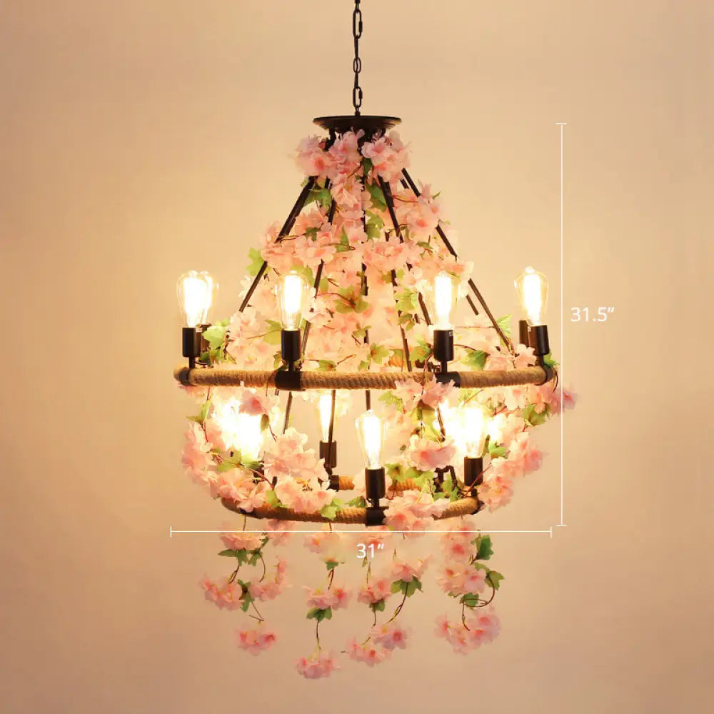 Farmhouse Wagon Wheel Chandelier with Plant Decor for Dining Room