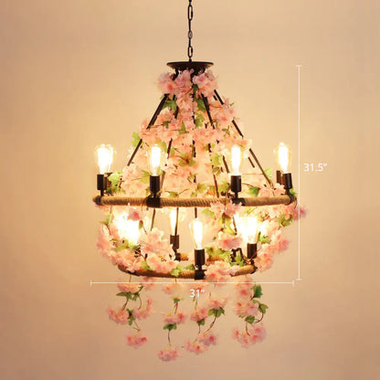 Farmhouse Wagon Wheel Chandelier with Plant Decor for Dining Room